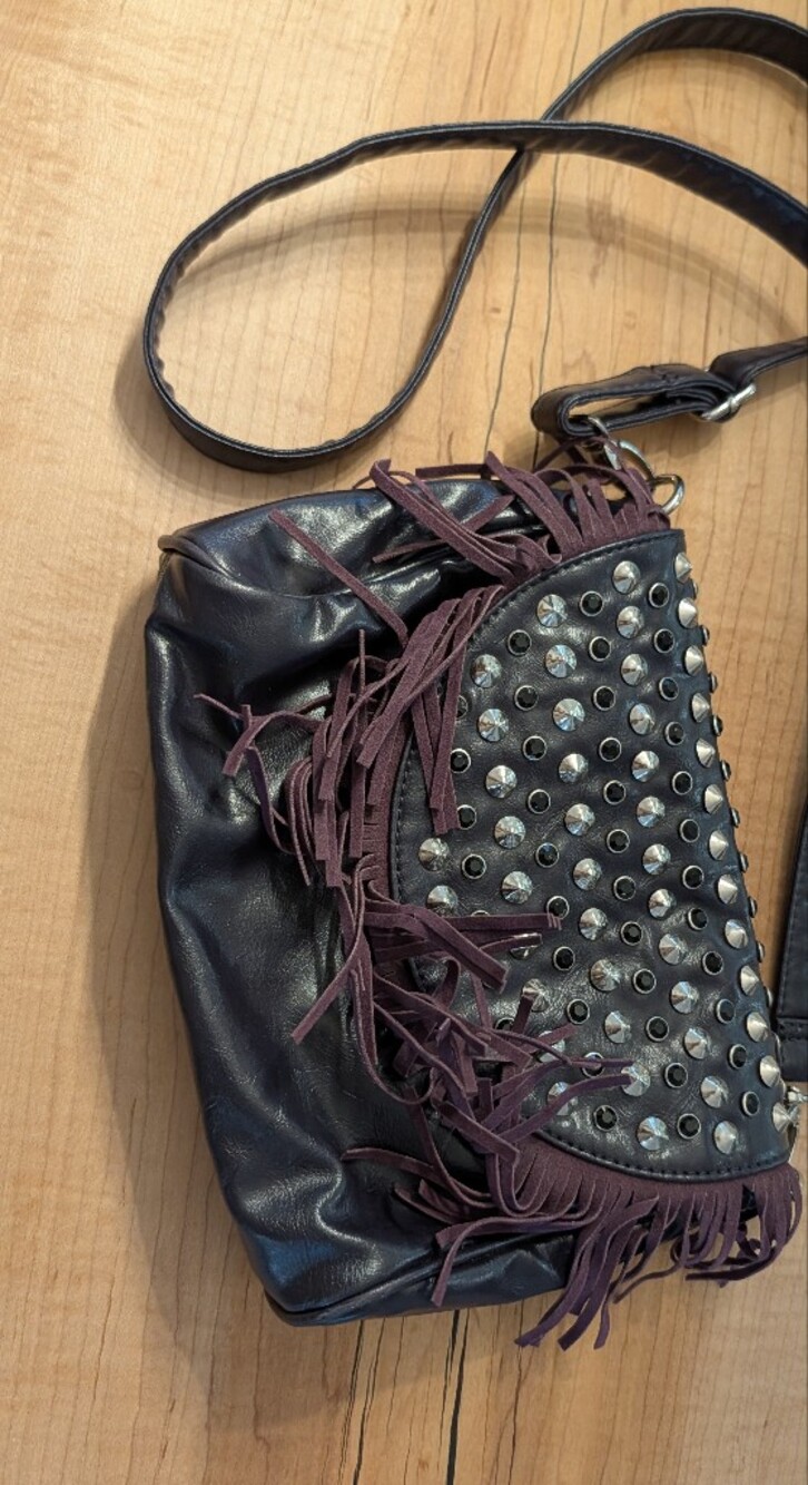 Studded Fringe Crossbody Bag in Deep Plum